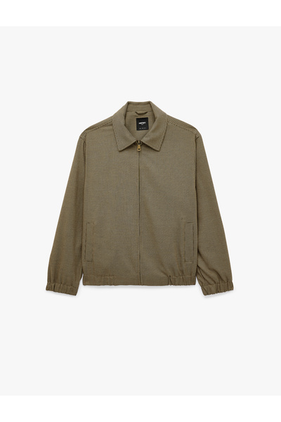 Koton Viscose Blended Pocketed Shirt Collar Houndstooth Patterned Zippered Se...