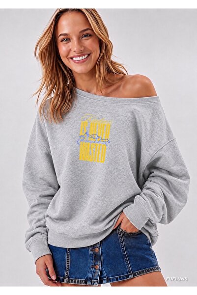 FUFLUNS Kindness Is Newer Wasted Printed Oversized Women's Boat Neck Sweatshirt
