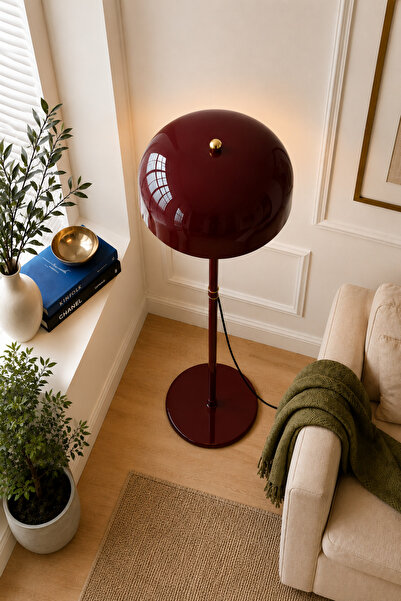 Luna Lighting Marlo Model Vişne Büyük Boy Bohem Lambader Metal Başlıklı Salon Yatak Odası Köşe Aydınlatma