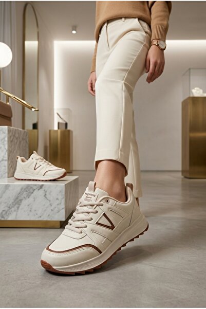 Lubrand Kadın Bej Şık Tasarım Günlük Spor Ayakkabı Trend Sneaker