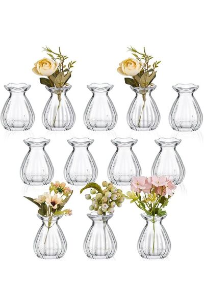 KASTWAVE 6 Pcs Small Clear Flower Vases for Centerpieces: Bulk Mini Flower Bo...