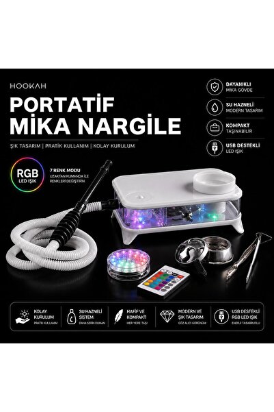 KOZMİK GİFT Işıklı Portatif Piknik Nargilesi Mika Masa Üstü Nargile RGB Led I...