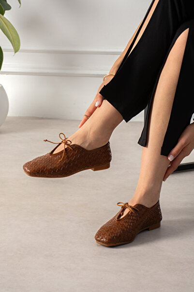azza shoes Dora Braided Square-Shaped Lace-Up Detailed Classic and Stylish Lo...