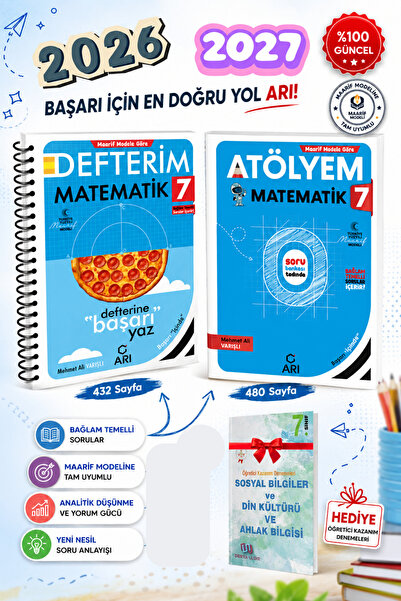 Arı Yayıncılık 7. Sınıf Matematik Atölye + 7. Sınıf Matematik Defter Maarif M...