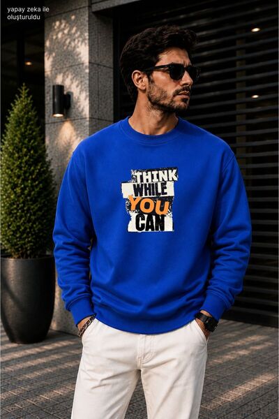 caddekombin سويت شيرت رجالي مطبوع عليه شعار Think While You Can مطبوع عليه جر...