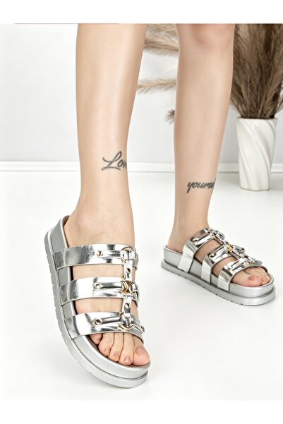Beue Women's silver low-soled Slipper made of eco- Leather Valenzae