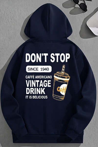 K KOZZ STYLE Unisex 3 Thread Cotton Navy Blue Vintage Drink Print Φούτερ με κ...