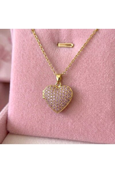 Heda Jewelry قلادة على شكل قلب من الحجر الوردي - قلادة تذكارية قابلة للفتح من...