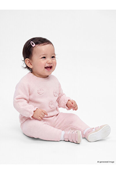 LC Waikiki Lcw Baby Pink Floral Embroidered Baby Girl Knitwear Set