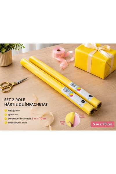 Generic Brand Set 2 role hârtie de împachetat – galben/roz, 5 m × 70 cm