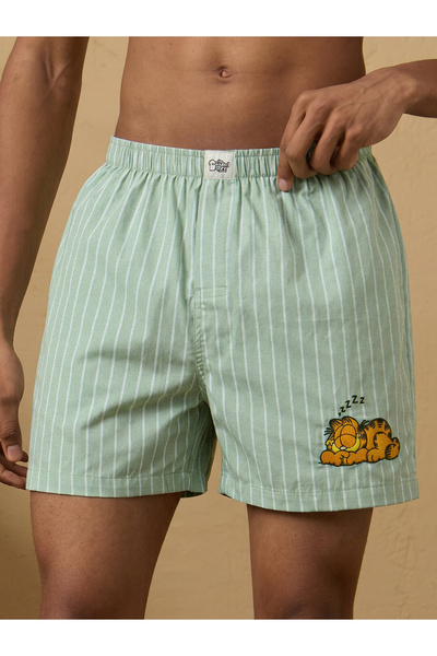 The Souled Store By Styli Men Green Striped Garfield Sleepy Boxers