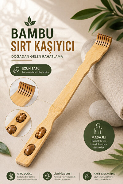 House Bird Bambu Sırt Kaşıyıcı Masajlı Uzun Saplı Doğal Ahşap Vücut Kaşıma ve...
