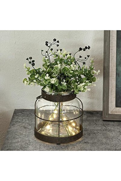TERRIFI Vintage Glass Farmhouse Vase with Rustic Lantern Design, Decorative F...