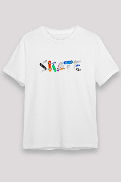 Darkhane Skateboard Printed Unisex White T-Shirt - Tshirt