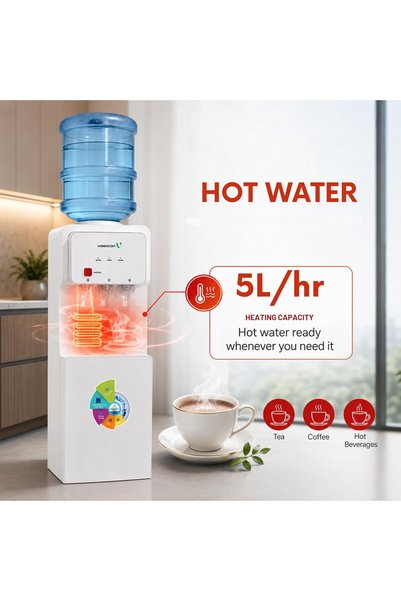Videocon Top Loading Water Dispenser with Refrigerator | Hot, Cold & Normal Water | Compressor Cooling Technology | Child Safety Lock | 5L/hr Heating & 2L/hr Cooling -VWDTLWRF1