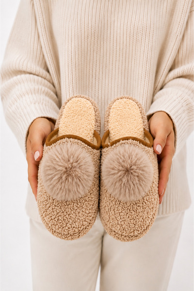 FootFrenzy Women's Plush House Slippers with Pompoms, Soft Furry, Warm Soled,...