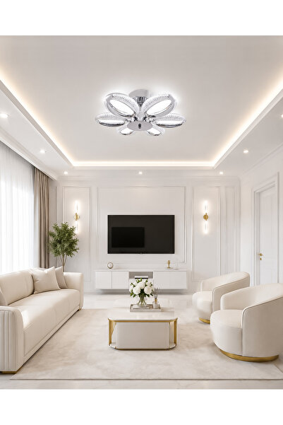 Fer Avize Defne Krom Kaplama Modern Tasarım Enerji Tasarruflu Kristal Görünümlü 6'lı Led Avize (BEYAZ IŞIK) Salon Giyinme Odası Mutfak Yatak Odası