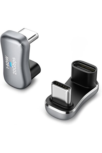 Khazna قطعتان من محول USB C الزاوي، ذكر إلى أنثى بزاوية 180 درجة، شحن سريع بق...