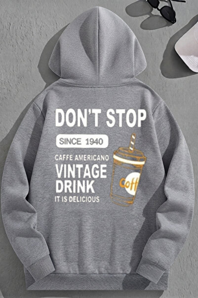 K KOZZ STYLE Unisex 3 Thread Cotton Grey Vintage Drink Print Φαρδιά φούτερ με...