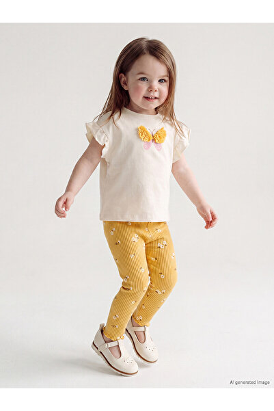 LC Waikiki Lcw Baby Ecru Embroidered Baby Girl Blouse and Leggings