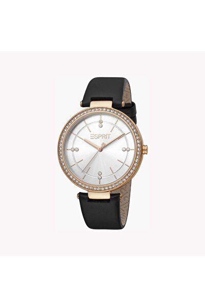 Esprit Women's Black Leather Watch, Silver Dial | Es1l162m0015
