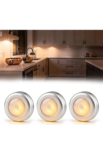 LAXDAMRE 3pcs Mini Puck Light Cordless Under Cabinet Lights Stepless Dimming ...