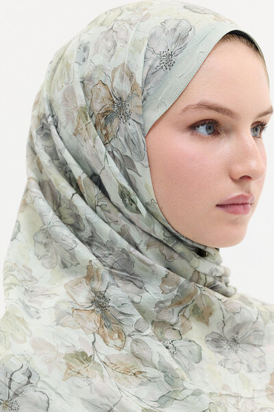 cs camellia scarf Șal cu model acuarelă - Verde
