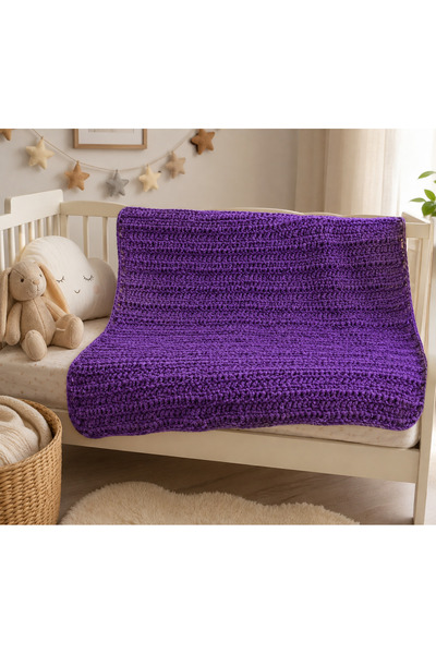 Generic Brand Hand Knitted Purple Baby Blanket – Soft Velvet Yarn 98X80 cm – ...