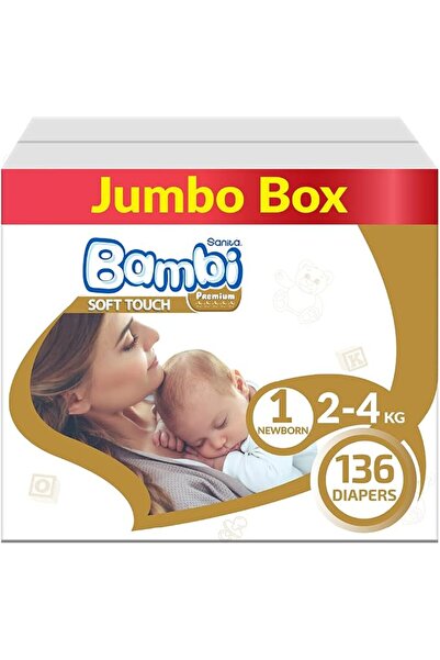 Sanita Bambi مقاس 1، حديثي الولادة، 2-4 كجم، صندوق جامبو، 136 حفاضة، DB11NB08...