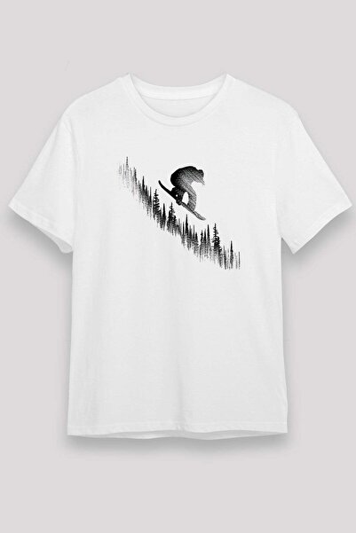 Darkhane Snowboarding Printed Unisex White T-Shirt - Tshirt
