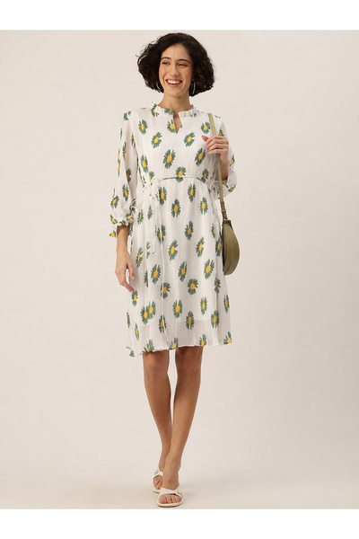 RUE COLLECTION By Styli فستان بخط A مع أكمام منفوخة وطباعة زهور