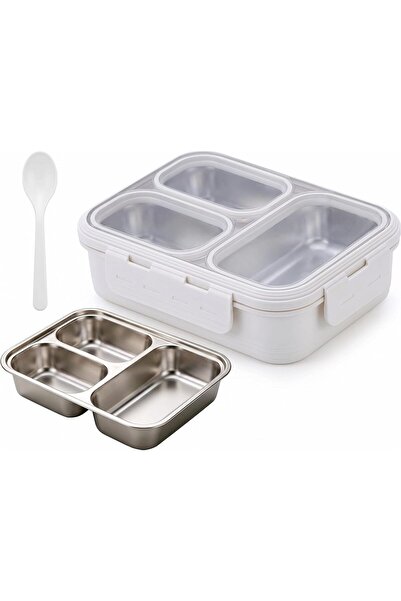 Generic Stainless Steel Bento Lunch Box 850ml with 3 Compartments, Clear Lid ...