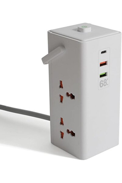 REOCLE Tower Extension Socket Lead 2M with 2 UK AC Outlets & 2 USB & 1 Type-C...
