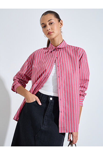 Styli Red Striped Long Sleeves Oversized Shirt