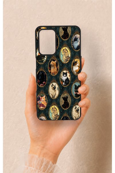Vip Case Oppo A54 Compatible Vintage Cat Portraits Patterned Silicone Case