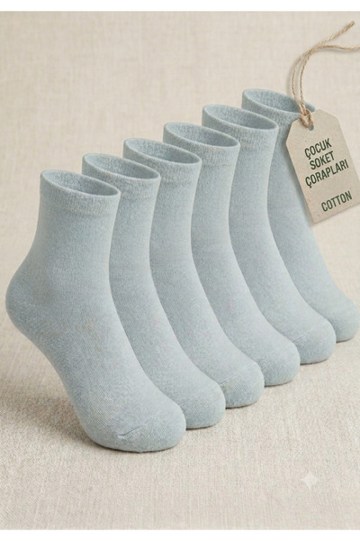MOTTO SOCKS Çocuk %100 Pamuklu Düz Konç Soket Çorap 6'lı Paket - Su Yeşili
