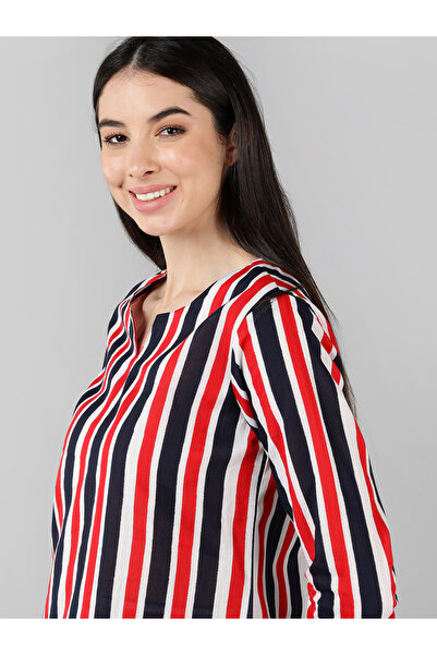 AHIKA By Styli قميص نوم متعدد الخطوط بأكمام ثلاثة أرباع