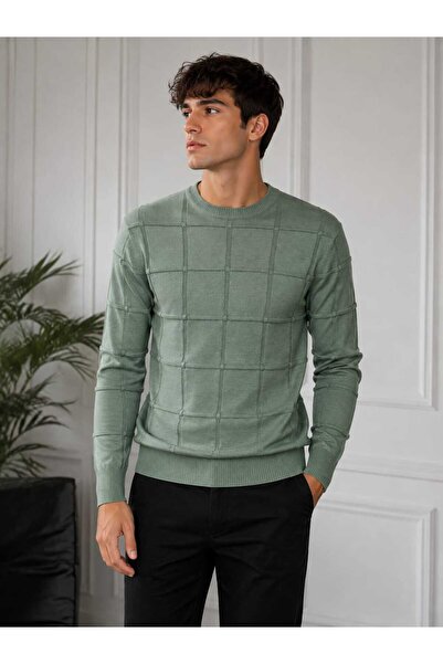 Castello 🧶   Pulover tricotat texturat pătrat pentru bărbați |   Decolteu ti...