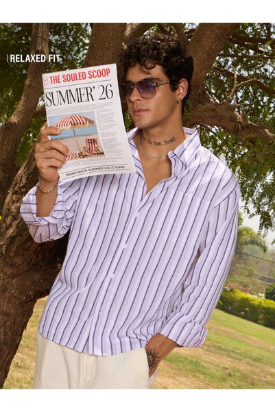 The Souled Store By Styli Men Striped Spread Collar Casual Shirt
