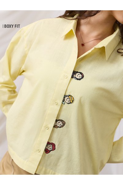 The Souled Store By Styli Yellow Princess Embroidered Long Sleeve Boxy Shirt
