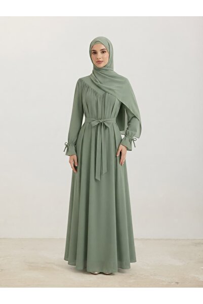 ankanoor V Robalı Kol Bağlamalı Dubai İpeki Elbise 150 cm Anka262050
