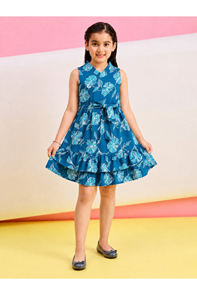 Stylo Bug By Styli Girls All-Over Floral Print V-Neck Sleeveless A-Line Dress