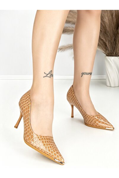 Abloom Pantofi stiletto kaki din piele ecologica Tanziah