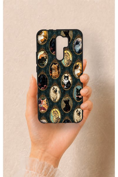 Vip Case Redmi 9 Compatible Vintage Cat Portraits Patterned Silicone Case