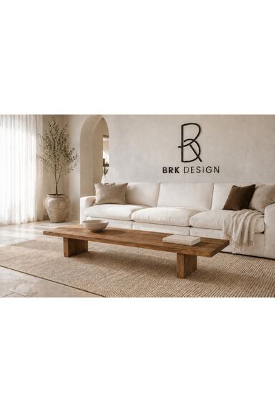 BRK Design Blok Ahşap Ayaklı Ceviz Renk Çam Orta Sehpa 70x100_Ö1-07