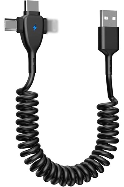 SYOSI كابل شحن ملفوف 3 في 1 للسيارة والسفر، سلك شحن سريع متعدد المنافذ USB مع...