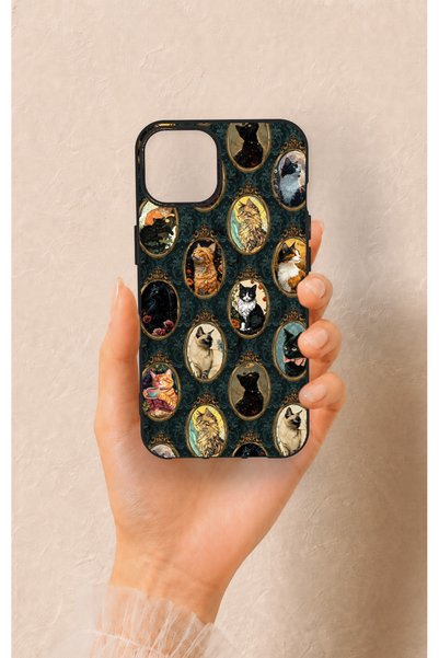 Vip Case iPhone 13 Compatible Vintage Cat Portraits Patterned Silicone Case