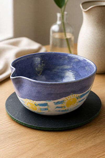 BvaCollection El Yapımı Stoneware Güneşli Mavi Matcha Kasesi