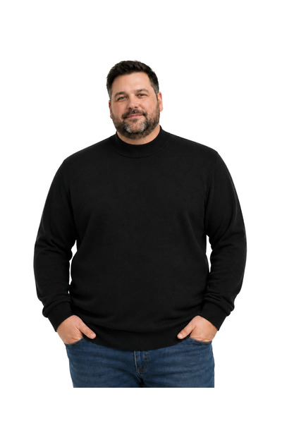 BattalModa سترة تريكو نصفية سوداء كبيرة الحجم للرجال 3XL-4XL-5XL-6XL
