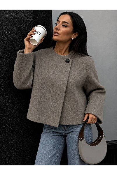 ÇEÇİM Women's Button Detailed Crew Neck Cashmere Jacket
